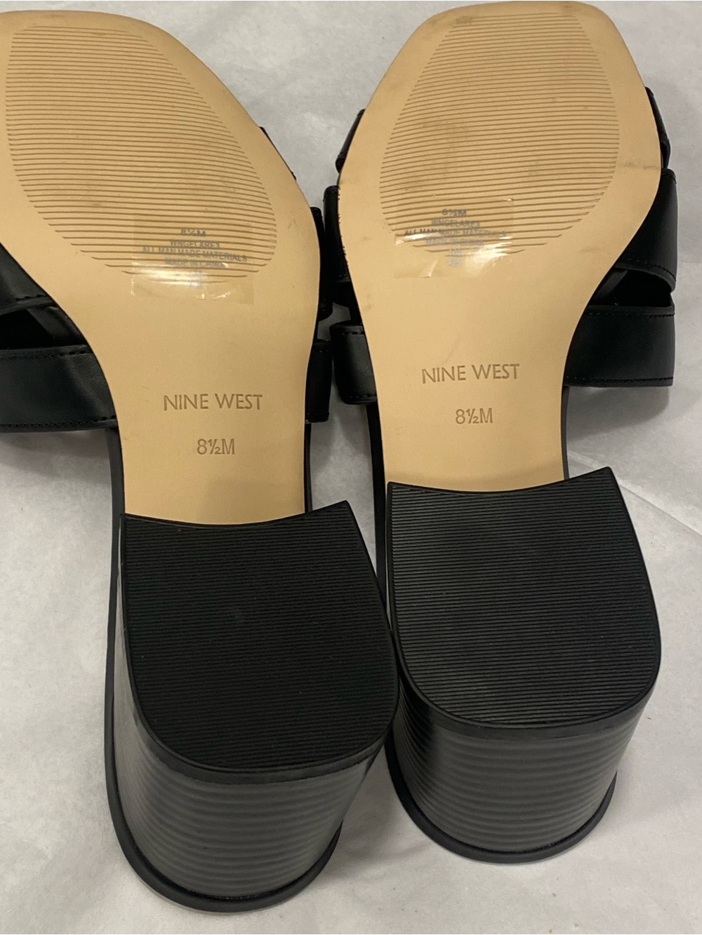 Nine West Black Block Heel Slide Sandals H Strap Size 8.5M - Picture 6 of 10